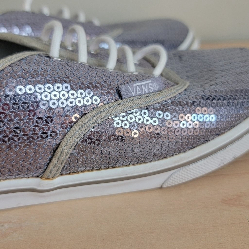 Vans Authentic Sequin Silver Lace Up Low Top Lo Pro Sneakers Shoes TB4R 6.5 - Picture 6 of 12